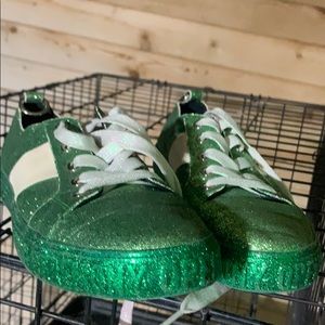 Opening ceremony green glitter tennis/skater shoes